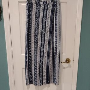 Monteau Blue and White Pleated Maxi Pencil Skirt